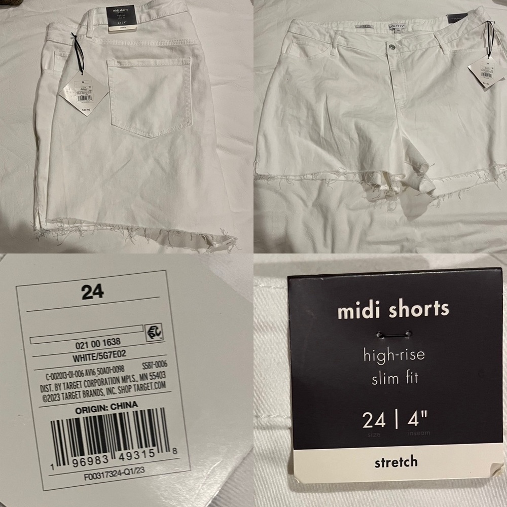 AVA & VIV Midi Shorts High Rise Slim Fit Stretch Jeans Shorts White Size 24